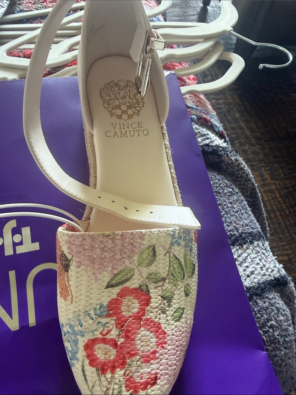 Vince Camuto Floral Espadrille Mules in Cream with Pink & Green Accents - Picture 4 of 6